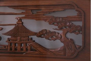 昭和中期　両面ガラス　和の風情感じる透かし彫りが魅力的な欄間(明り取り、ディスプレイ)(1)