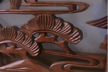 昭和中期　両面ガラス　和の風情感じる透かし彫りが魅力的な欄間(明り取り、ディスプレイ)(1)