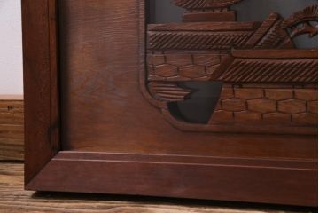 昭和中期　両面ガラス　和の風情感じる透かし彫りが魅力的な欄間(明り取り、ディスプレイ)(1)