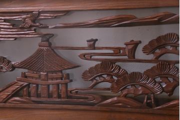 昭和中期　両面ガラス　和の風情感じる透かし彫りが魅力的な欄間(明り取り、ディスプレイ)(1)