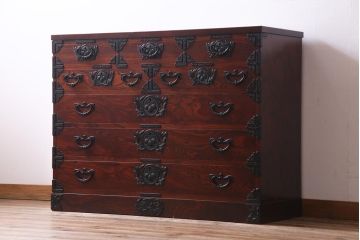 中古　伝統民芸家具　岩谷堂箪笥　473　丸清水型　四尺整理箪笥(衣装箪笥、整理タンス)(定価約48万円)