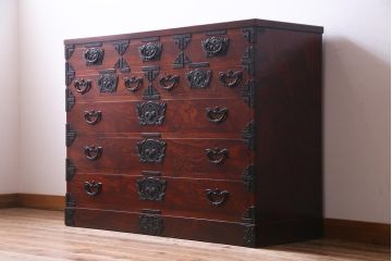 中古　伝統民芸家具　岩谷堂箪笥　473　丸清水型　四尺整理箪笥(衣装箪笥、整理タンス)(定価約48万円)