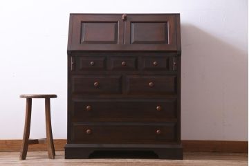 中古　松本民芸家具　収納力に富んだT型ライティングビューロー(引き出し、ワークデスク、在宅ワーク、在宅用)(定価約31万円)