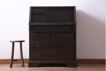 中古　松本民芸家具　収納力に富んだT型ライティングビューロー(引き出し、ワークデスク、在宅ワーク、在宅用)(定価約31万円)