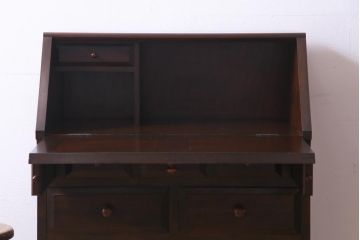 中古　松本民芸家具　収納力に富んだT型ライティングビューロー(引き出し、ワークデスク、在宅ワーク、在宅用)(定価約31万円)