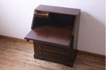 中古　松本民芸家具　収納力に富んだT型ライティングビューロー(引き出し、ワークデスク、在宅ワーク、在宅用)(定価約31万円)