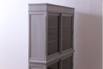 ペイント家具　大正ロマン　ノスタルジックな雰囲気がお洒落な重ね収納棚(食器棚、飾り棚、ガラス戸棚)