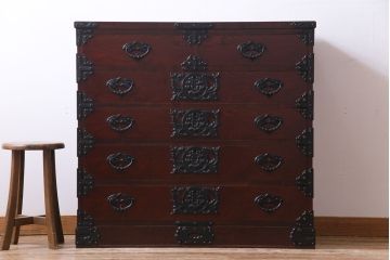 中古　岩谷堂箪笥　桜木家具店　野郎タンス5段100　重厚な雰囲気漂う衣装箪笥(整理箪笥、引き出し)(定価約45万円)