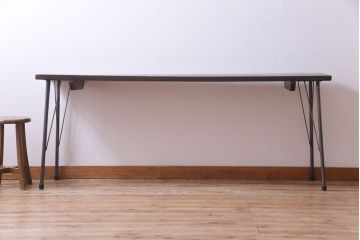 和製アンティーク　朴の木一枚板　明治大正期の古い裁ち板をリメイクしたアイアンテーブル(作業台、鉄脚)