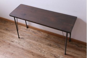 アンティーク家具　大正昭和初期　檜一枚板　古材を使った渋い味わいが魅力のアイアンテーブル(鉄脚、作業台、コンソールテーブル)