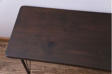 アンティーク家具　大正昭和初期　檜一枚板　古材を使った渋い味わいが魅力のアイアンテーブル(鉄脚、作業台、コンソールテーブル)