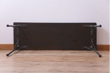 アンティーク家具　大正昭和初期　檜一枚板　古材を使った渋い味わいが魅力のアイアンテーブル(鉄脚、作業台、コンソールテーブル)