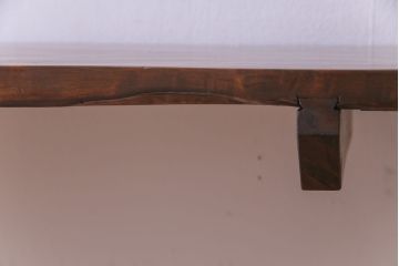 明治大正期　古材リメイク　天板に栃の木一枚板を使用したシンプルな鉄脚テーブル(サイドテーブル、飾り台)