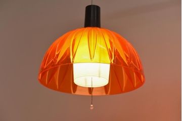 昭和レトロ　ナショナル(National、松下電工)　オレンジ色が鮮やかなペンダントライト(天井照明、吊り下げ照明)