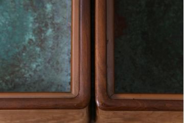 アンティーク雑貨　昭和初期　高級品!　桑材　共箱付き　美しい杢目の角火鉢一対(箱火鉢、手あぶり)