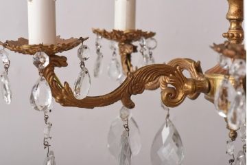 フランスビンテージ　優雅なキャンドル型のガラスドロップシャンデリア(5灯、天井照明、吊り下げ照明)