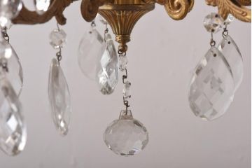 フランスビンテージ　優雅なキャンドル型のガラスドロップシャンデリア(5灯、天井照明、吊り下げ照明)