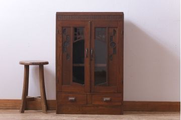 アンティーク家具　大正ロマン　栓材　幾何学模様がモダンな本箱(ブックケース、収納棚)