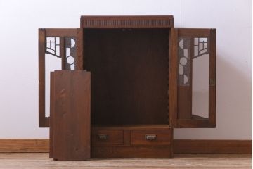 アンティーク家具　大正ロマン　栓材　幾何学模様がモダンな本箱(ブックケース、収納棚)