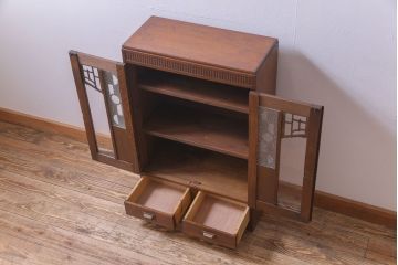 アンティーク家具　大正ロマン　栓材　幾何学模様がモダンな本箱(ブックケース、収納棚)