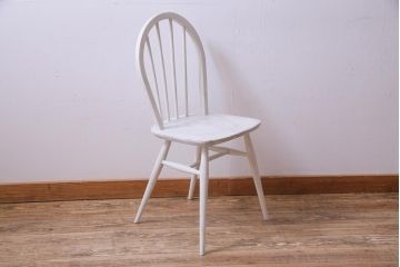 イギリスビンテージ　ペイント家具　ERCOL(アーコール)　アイボリーカラーが愛らしいフープバックチェア(椅子、ダイニングチェア)