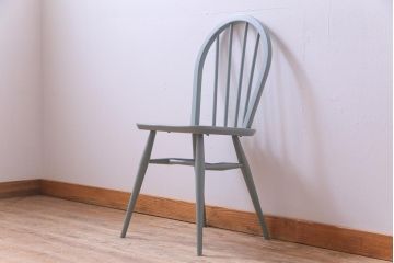 イギリスビンテージ　ペイント家具　ERCOL(アーコール)　爽やかなカラーが魅力のフープバックチェア(椅子、ダイニングチェア)