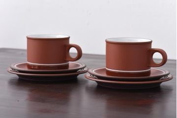 イギリスビンテージ　Hornsea(ホーンジー)　SIENNA(シエナ)　トリオ2客セット(カップ&ソーサー、プレート)(2)