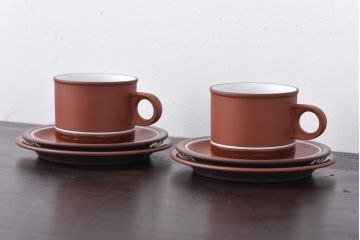 イギリスビンテージ　Hornsea(ホーンジー)　SIENNA(シエナ)　トリオ2客セット(カップ&ソーサー、プレート)(1)