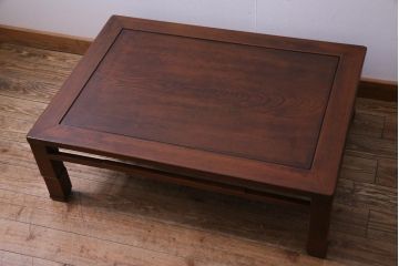 アンティーク家具　和製アンティーク　総ケヤキ材　幕板のデザインが素敵な座卓(ローテーブル、センターテーブル)