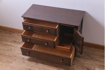 中古　北海道民芸家具　小ぶりなリメイクサイドボード(テレビボード、収納棚)