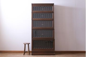 アンティーク家具　イギリスアンティーク　オーク材　ステンドグラス入り　5段の最高級品スタッキングブックケース(本箱)