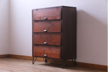 ラフジュ工房オリジナル　鉄脚がおしゃれなパタパタ収納棚(4段タイプ)(キャビネット、靴箱、収納棚)