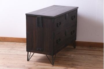 アンティーク家具　和製アンティーク　桐材　シンプルな丸金具のリメイク箪笥ローボード(チェスト、引き出し、和タンス、桐箪笥、桐たんす)