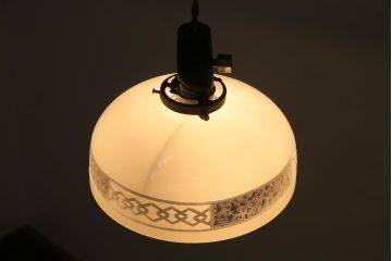 和製アンティーク　戦前　ガラスの模様が珍しい外切子電笠(天井照明、ペンダントライト)