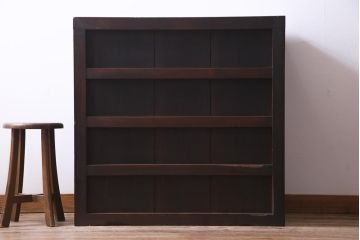 アンティーク家具　和製アンティーク　前面欅材　極太の框と珍しい金具が重厚感漂う二本松帳場箪笥(収納棚、戸棚、時代箪笥、二本松箪笥)