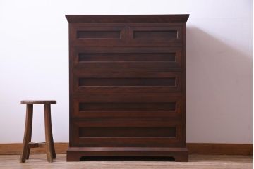 中古　松本民芸家具　503型　直線のデザインが目を引くチェスト(引き出し、衣装箪笥、整理箪笥)(定価約28万円)