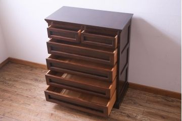 中古　松本民芸家具　503型　直線のデザインが目を引くチェスト(引き出し、衣装箪笥、整理箪笥)(定価約28万円)