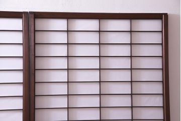【商談品】昭和期　ガラス入り　小さな障子戸付きの雪見障子(猫間障子、引き戸、擦り上げ障子戸、擦上障子戸、建具)4枚組