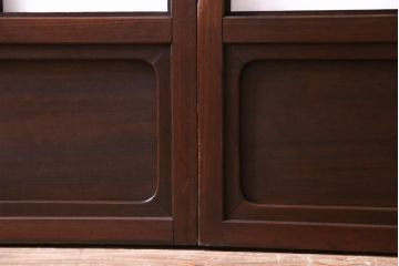 【商談品】昭和期　ガラス入り　小さな障子戸付きの雪見障子(猫間障子、引き戸、擦り上げ障子戸、擦上障子戸、建具)4枚組