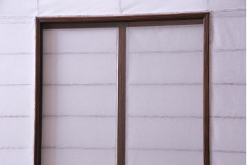 【商談品】昭和期　ガラス入り　小さな障子戸付きの雪見障子(猫間障子、引き戸、擦り上げ障子戸、擦上障子戸、建具)4枚組