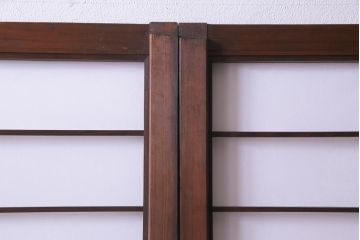 【商談品】昭和期　ガラス入り　小さな障子戸付きの雪見障子(猫間障子、引き戸、擦り上げ障子戸、擦上障子戸、建具)4枚組