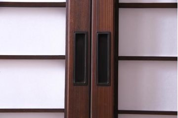 【商談品】昭和期　ガラス入り　小さな障子戸付きの雪見障子(猫間障子、引き戸、擦り上げ障子戸、擦上障子戸、建具)4枚組