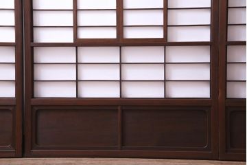 【商談品】昭和期　ガラス入り　小さな障子戸付きの雪見障子(猫間障子、引き戸、擦り上げ障子戸、擦上障子戸、建具)4枚組