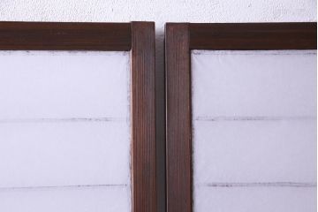 【商談品】昭和期　ガラス入り　小さな障子戸付きの雪見障子(猫間障子、引き戸、擦り上げ障子戸、擦上障子戸、建具)4枚組