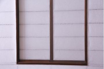 【商談品】昭和期　ガラス入り　小さな障子戸付きの雪見障子(猫間障子、引き戸、擦り上げ障子戸、擦上障子戸、建具)4枚組