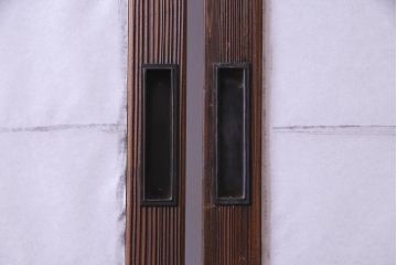 【商談品】昭和期　ガラス入り　小さな障子戸付きの雪見障子(猫間障子、引き戸、擦り上げ障子戸、擦上障子戸、建具)4枚組