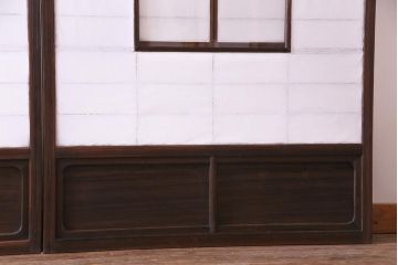 【商談品】昭和期　ガラス入り　小さな障子戸付きの雪見障子(猫間障子、引き戸、擦り上げ障子戸、擦上障子戸、建具)4枚組
