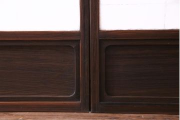 【商談品】昭和期　ガラス入り　小さな障子戸付きの雪見障子(猫間障子、引き戸、擦り上げ障子戸、擦上障子戸、建具)4枚組