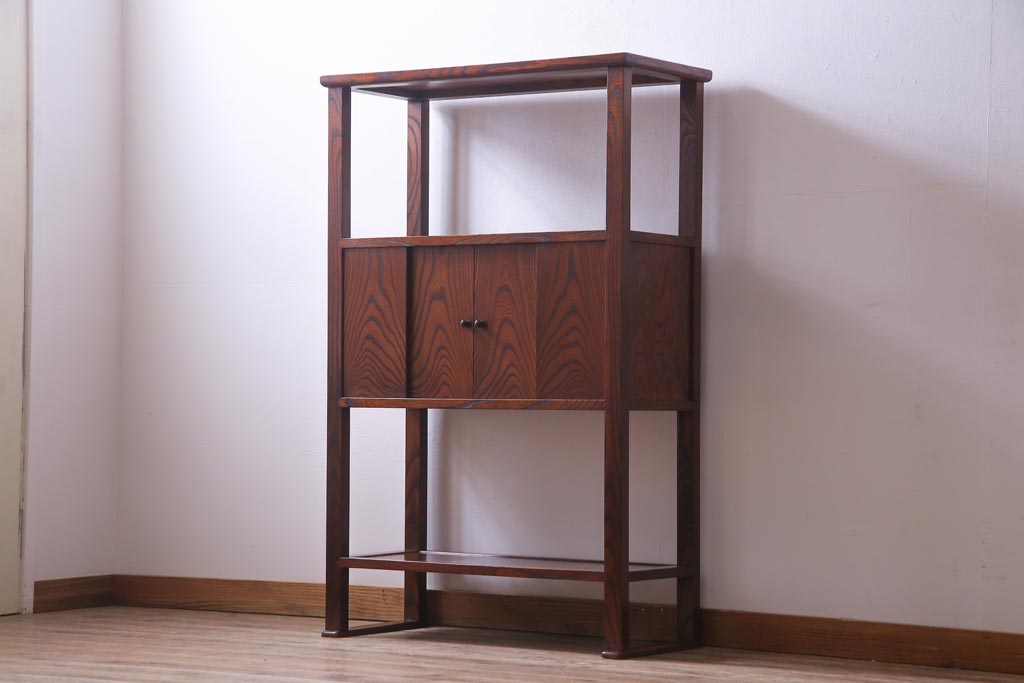 アンティーク家具　昭和期　ケヤキ材　迫力のある杢目が魅力的な朝鮮棚(飾り棚)