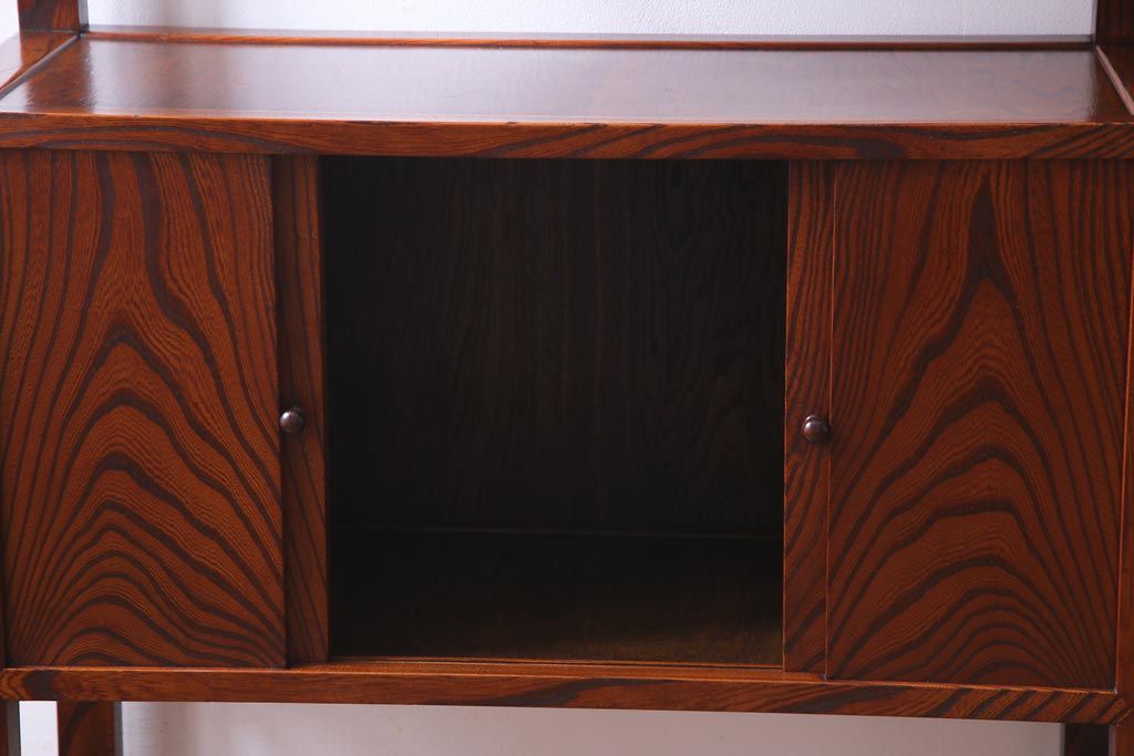 アンティーク家具　昭和期　ケヤキ材　迫力のある杢目が魅力的な朝鮮棚(飾り棚)